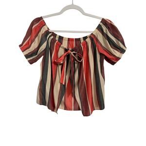 Express Women's S New Boho Beach Bow‎ Split Open Back Stripe Cropped Blouse Soft